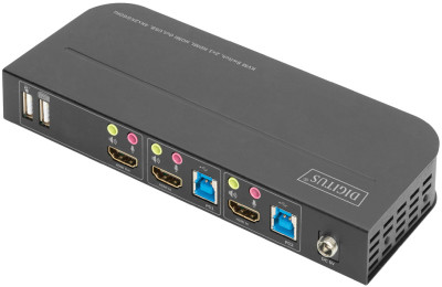 DIGITUS Switch KVM avec hub USB intégré, noir