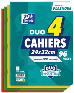 Oxford Cahier à pochettes DUO, 240 x 320 mm, seyès,pack de 4