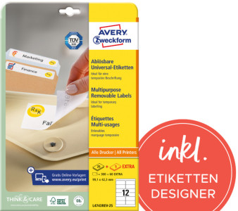 AVERY Zweckform Étiquette universelle, 38,1 x 21,2 mm, blanc