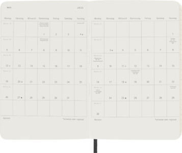 MOLESKINE Taschenkalender 2025, Wochen, P/A6, Softc.,schwarz