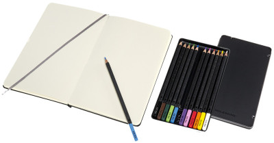 MOLESKINE Kit croquis aquarelle, carnet L/A5 + 12 crayons