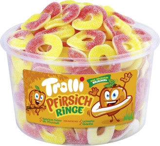 Trolli Fruchtgummi PFIRSICHRINGE, 150er Runddose