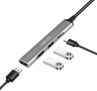 LogiLink Hub USB 3.2 Gen1, 4 ports, boîtier aluminium, gris