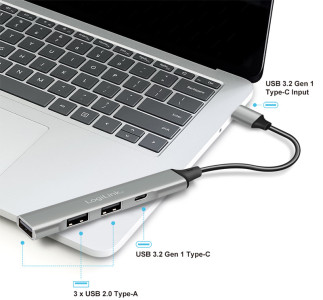 LogiLink Hub USB 3.2 Gen1, 4 ports, boîtier aluminium, gris