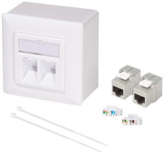 LogiLink Prise RJ45 cat.6, 2x RJ45, blindé, blanc