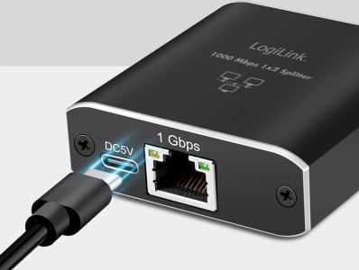 LogiLink Répartiteur Gigabit Ethernet, RJ45/USB-C - 2x RJ45