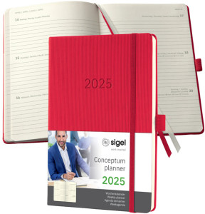 sigel Buchkalender Conceptum 2025, ca. DIN A5, schwarz/rot