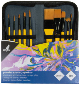 kangaro Set de pinceaux acrylique, 10 pièces, dans un étui