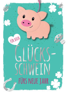 CACTUS Neujahrskarte mit Filzschwein