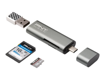 PNY : USB-C card READER + USB-A ADAP SD et MICRO-SD SLOTS