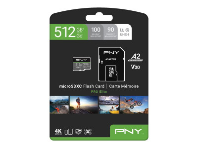 PNY : 512GB PRO ELITE U3/A2/V30 MICRO SD card