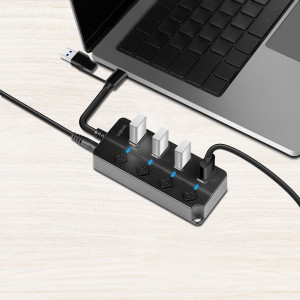 LogiLink Hub USB 3.2, 4 ports, avec interrupteurs, noir