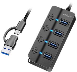 LogiLink Hub USB 3.2, 4 ports, avec interrupteurs, noir