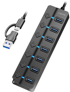 LogiLink Hub USB 3.2, 7 ports, avec interrupteurs, noir