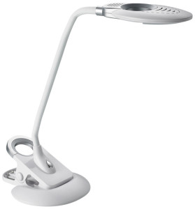 Hansa Lampe de bureau à LED Swirl, pied/pince, blanc/argent