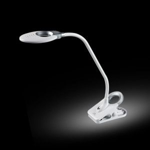 Hansa Lampe de bureau à LED Swirl, pied/pince, blanc/argent