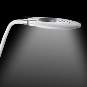 Hansa Lampe de bureau à LED Swirl, pied/pince, blanc/argent