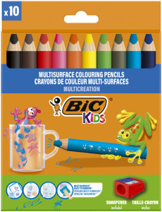 BIC KIDS Crayon de couleur multi-surfaces, étui carton de 10