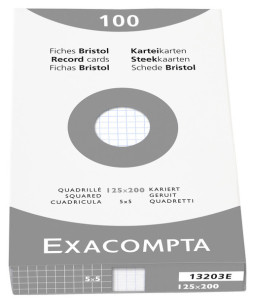 EXACOMPTA Fiche bristol, 125 x 200 mm, quadrillé, assorti