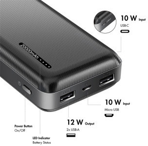 LogiLink Powerbank 20.000 mAh, 2x USB-A, 1x USB-C, schwarz