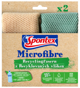 Spontex Chiffon microfibre en fibres recyclées, pack de 2