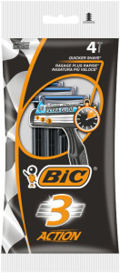 BIC Rasoir jetable 3 Action, pour hommes, pack de 4